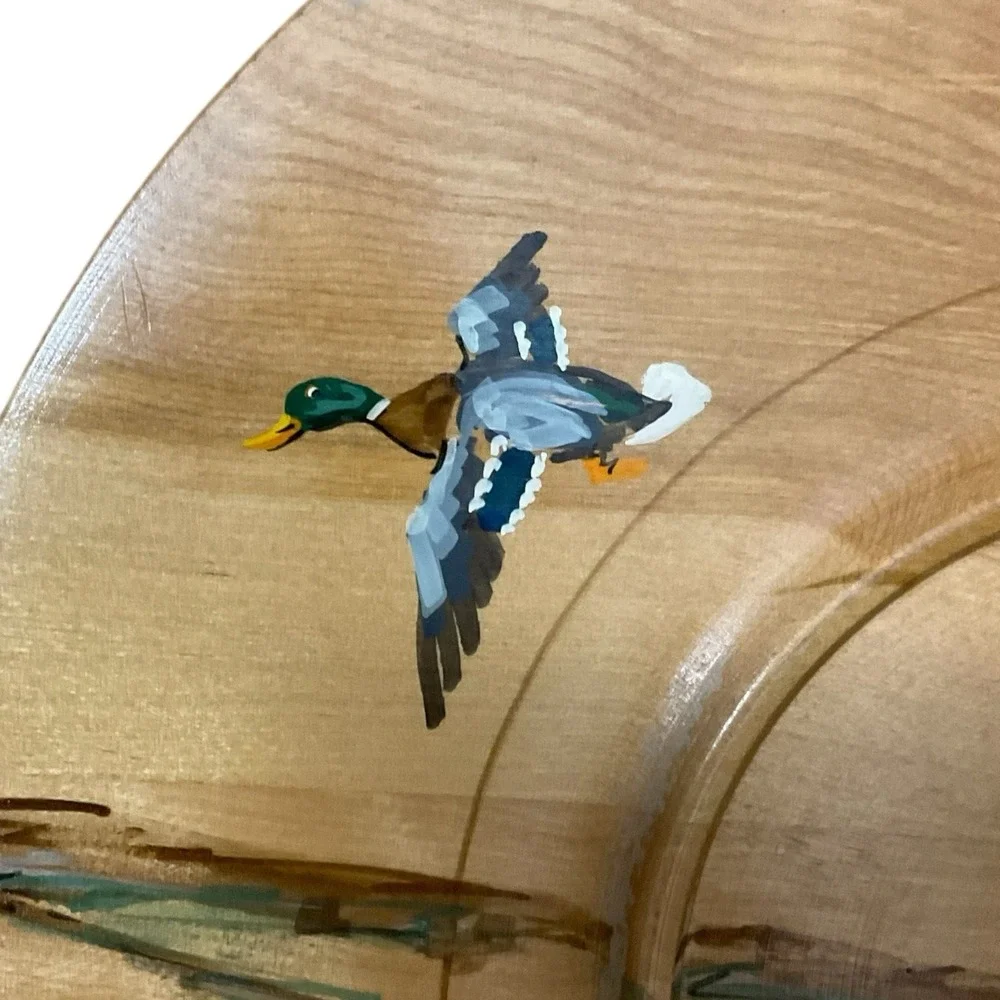 Vintage GH Specialty Co Hand Painted Wooden Platter‎ Ducks Outdoors Made in USA